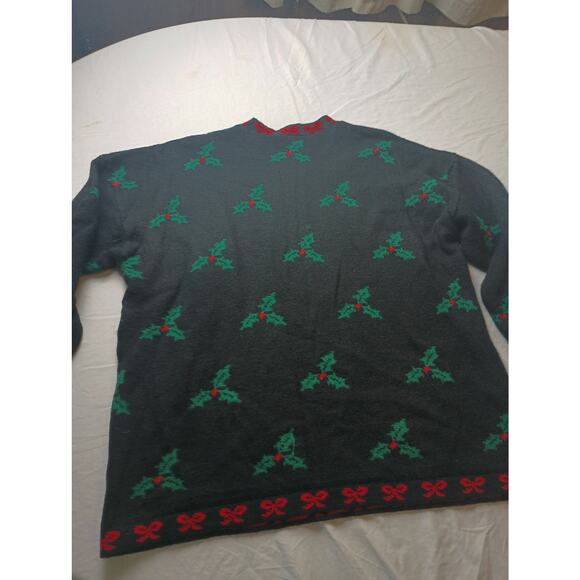 Vtg Knit Christmas Sweater Bear Wreath Mistletoe Classic Red Green 22W Holiday - Picture 4 of 4